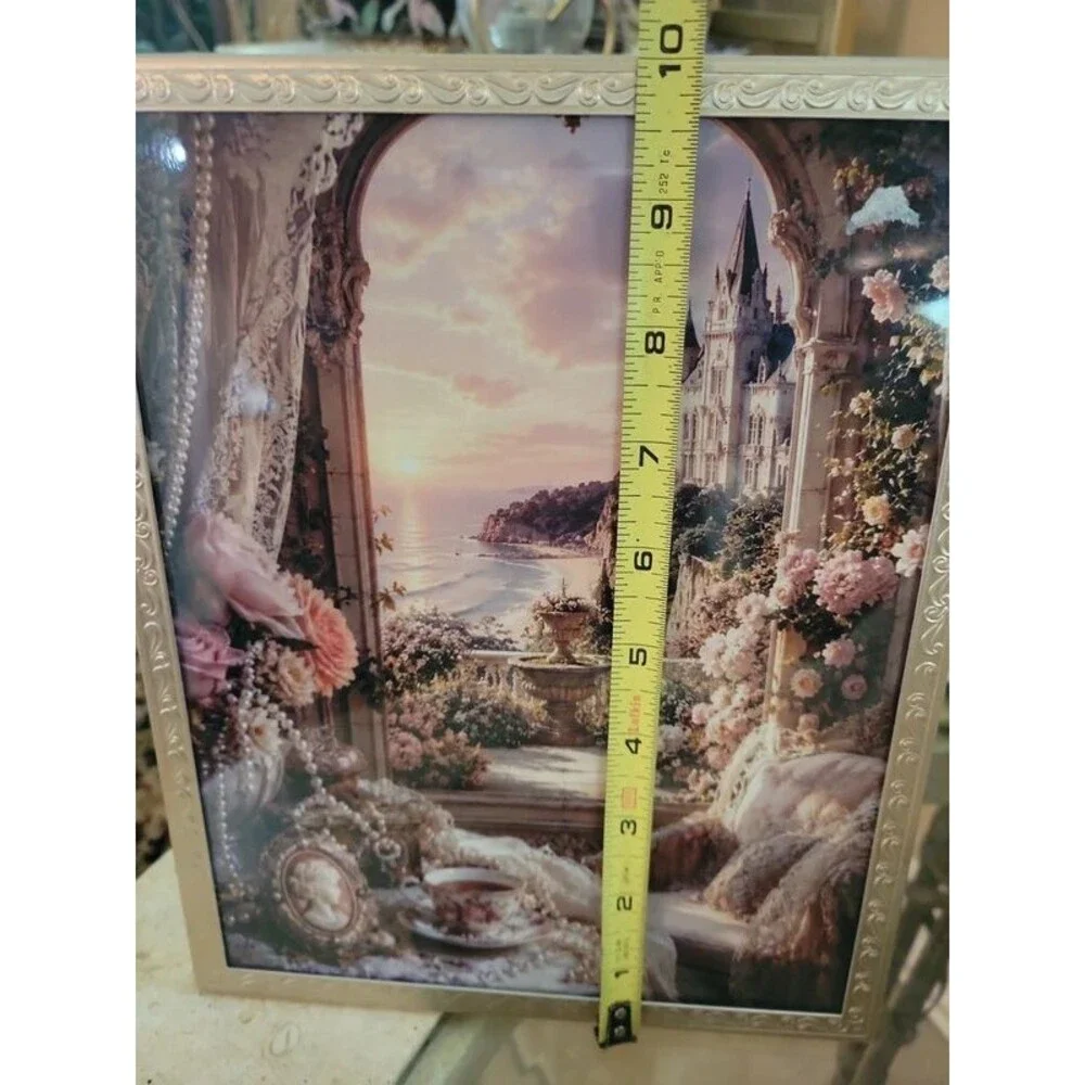 Victorian romantic Seaside Castle picture silvertoned 8x10 frame